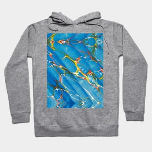 MARBLED PAPER,ABSTRACT RED YELLOW GREEN SHADES IN BLUE Hoodie